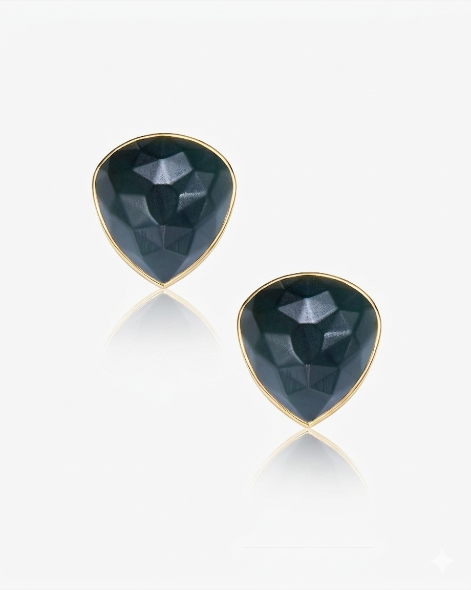 Black Green Jade Prism Earrings Hetian Nephrite The facets in Gold