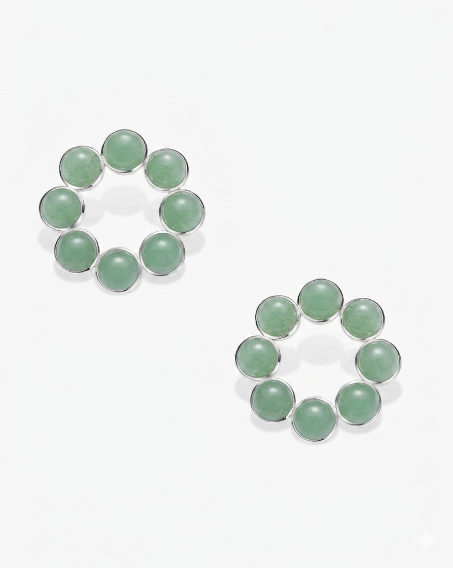 Spring Green Hetian Nephrite Jade Orbit Earrings The Dots in silver circles