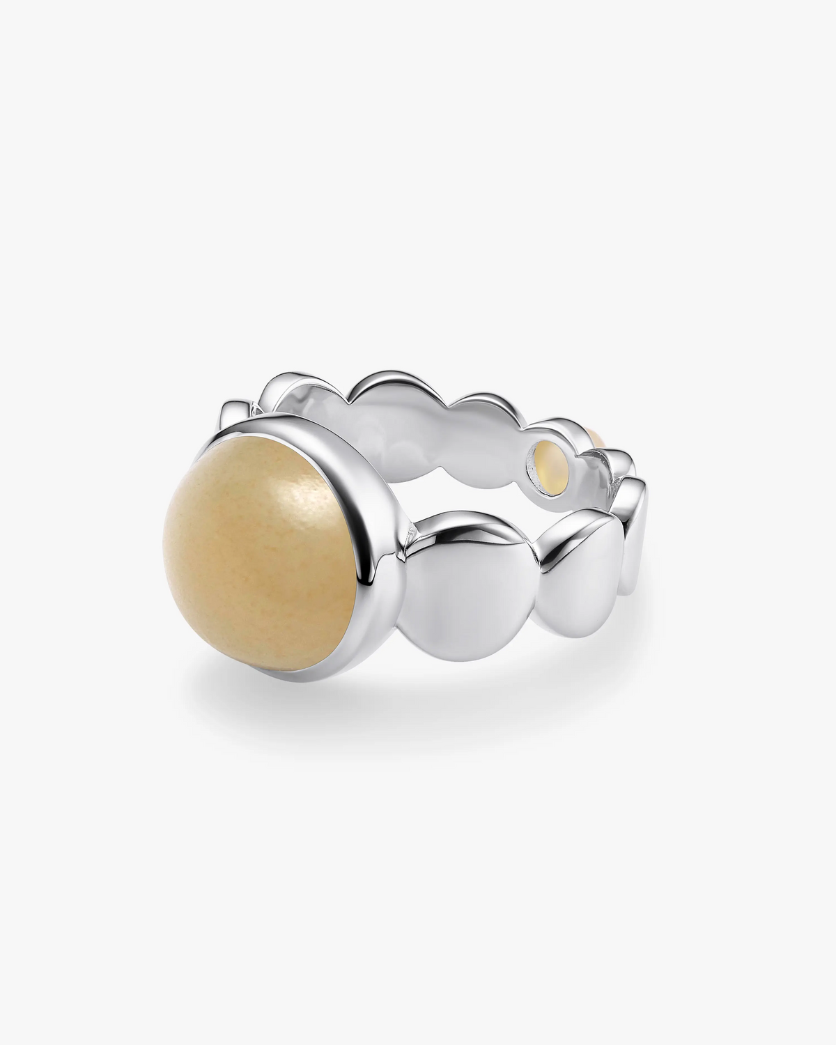 Tan Hetian Nephrite Jade Nexus Ring The Dots in silver circles
