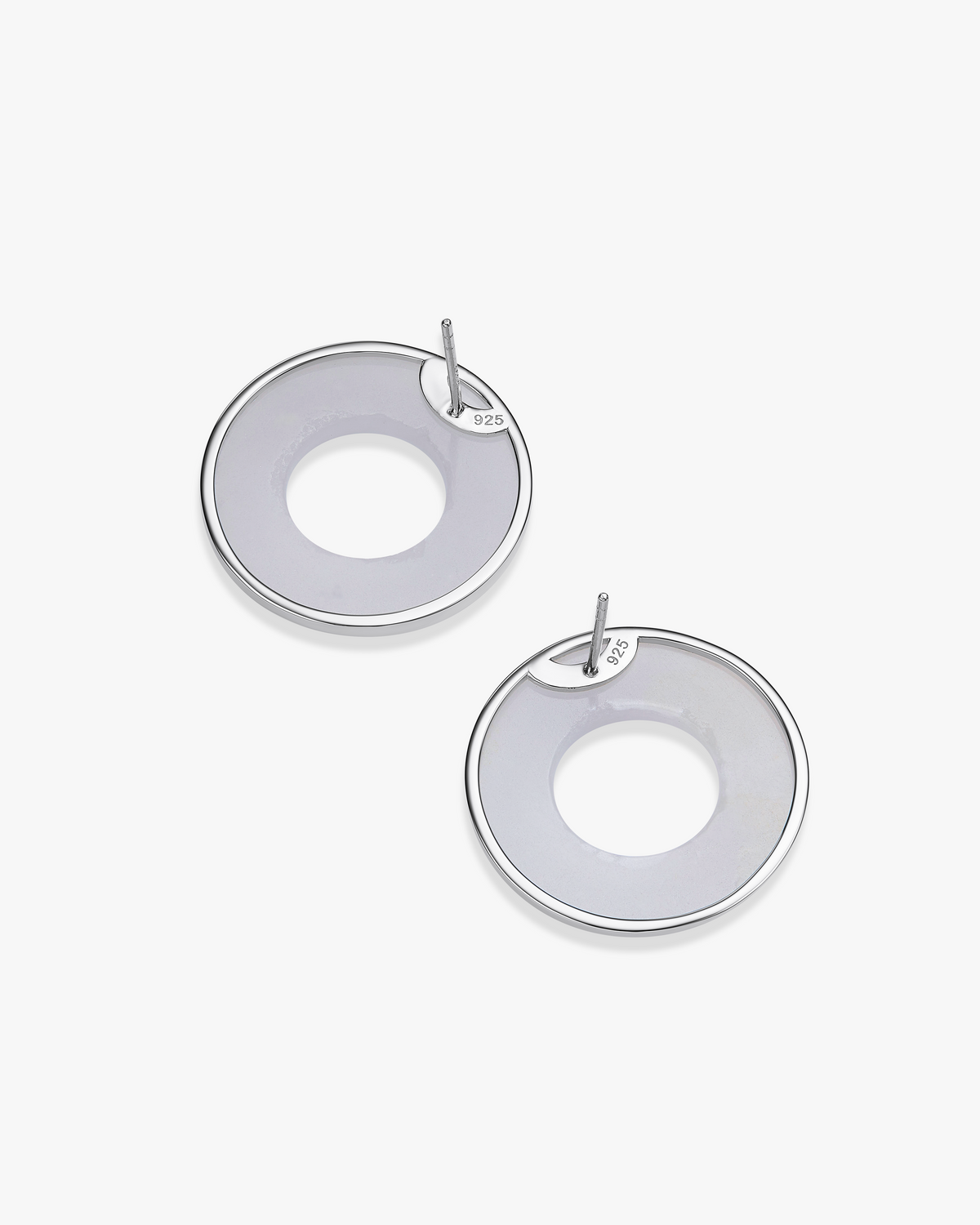 White Hetian Nephrite Jade Halo Earrings Silver Circles