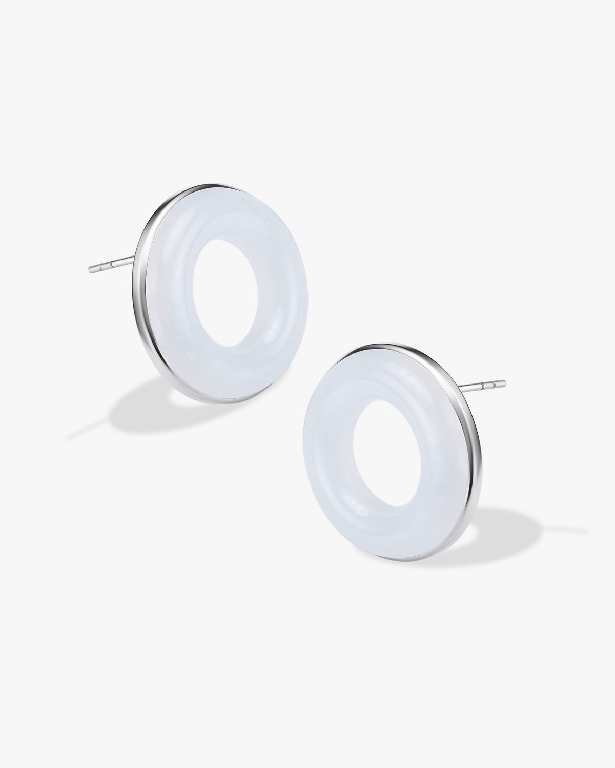 White Hetian Nephrite Jade Halo Earrings Silver Circles