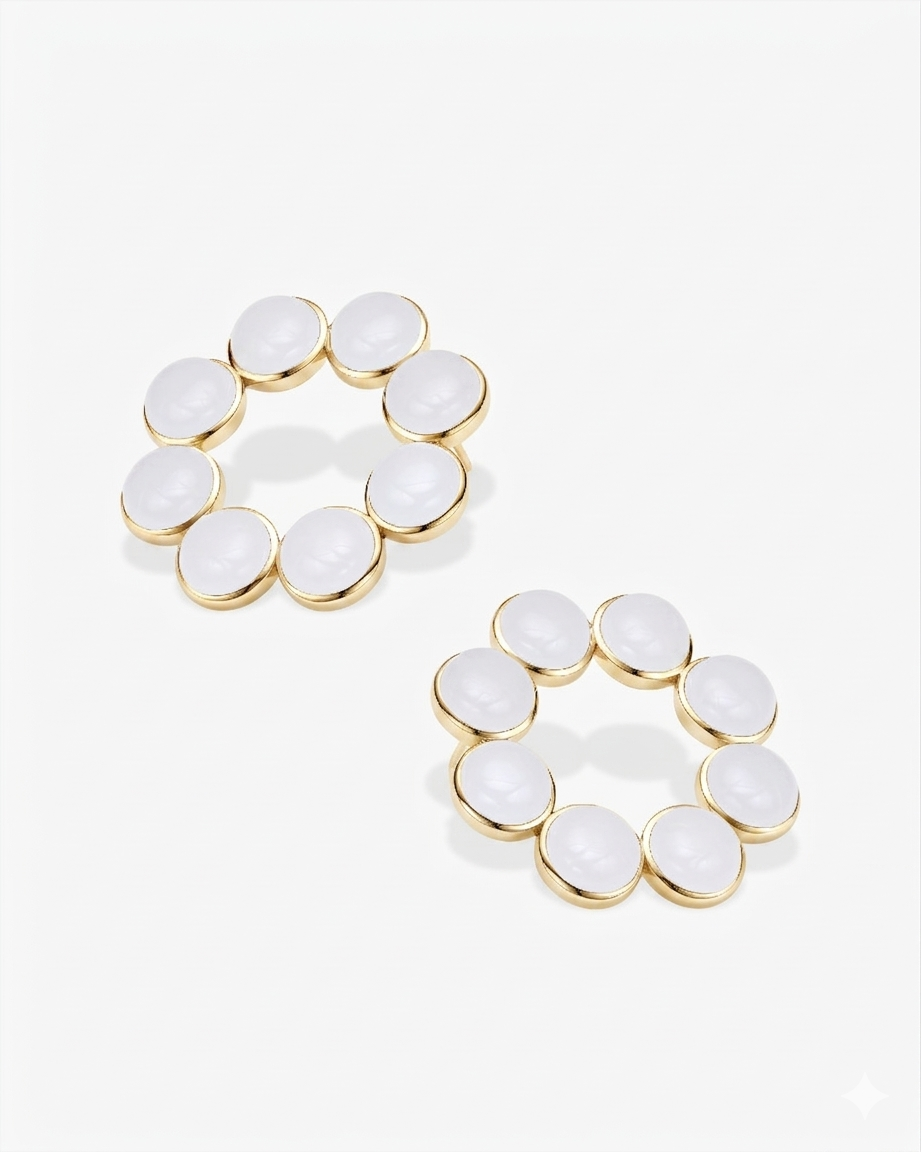 White Hetian Nephrite Jade Orbit Earrings The Dots in gold circles
