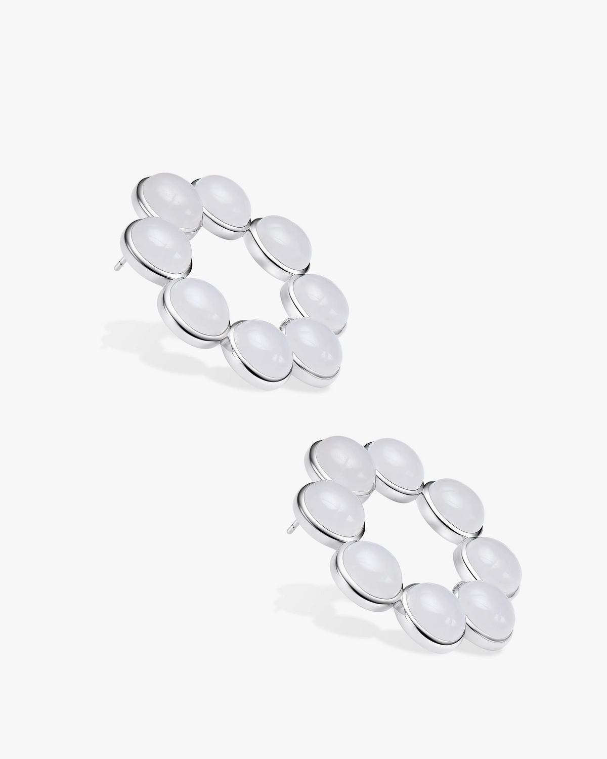 White Hetian Nephrite Jade Orbit Earrings The Dots in silver circles