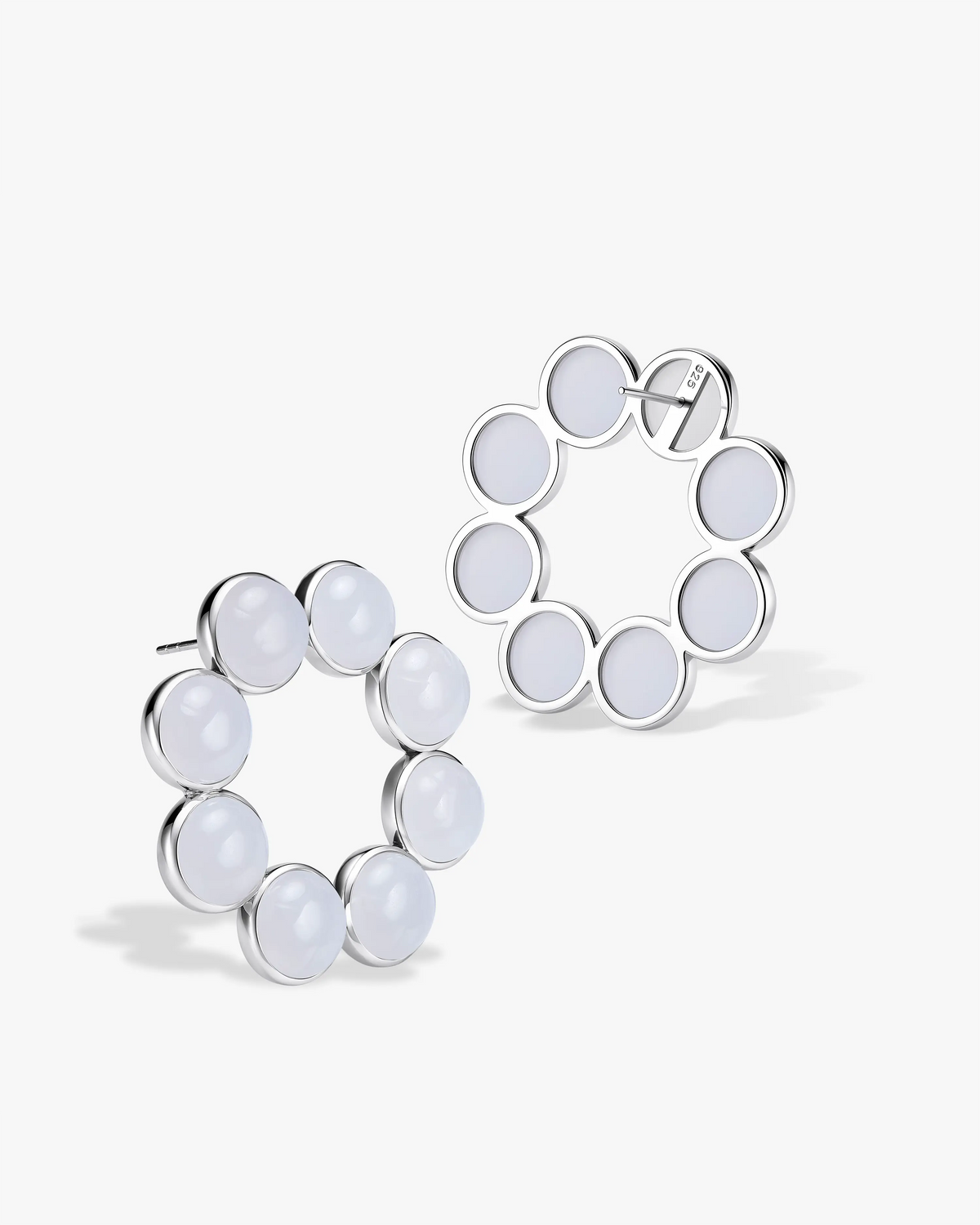 White Hetian Nephrite Jade Orbit Earrings The Dots in silver circles
