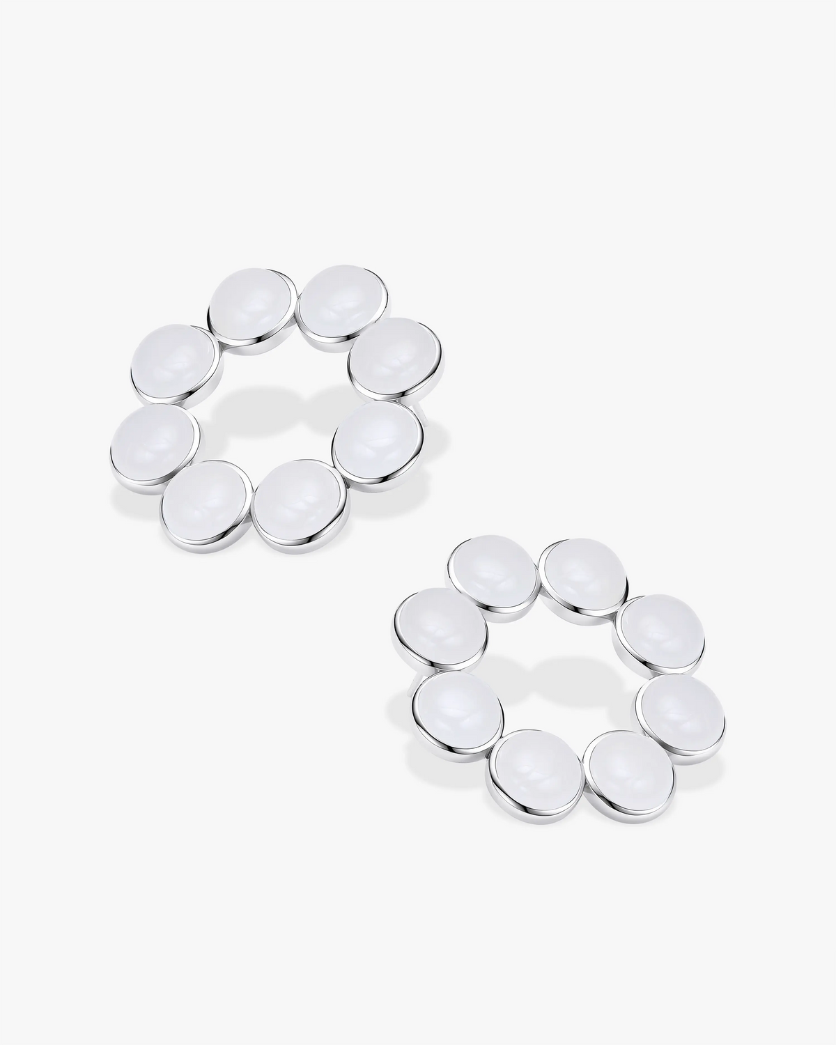 White Hetian Nephrite Jade Orbit Earrings The Dots in silver circles