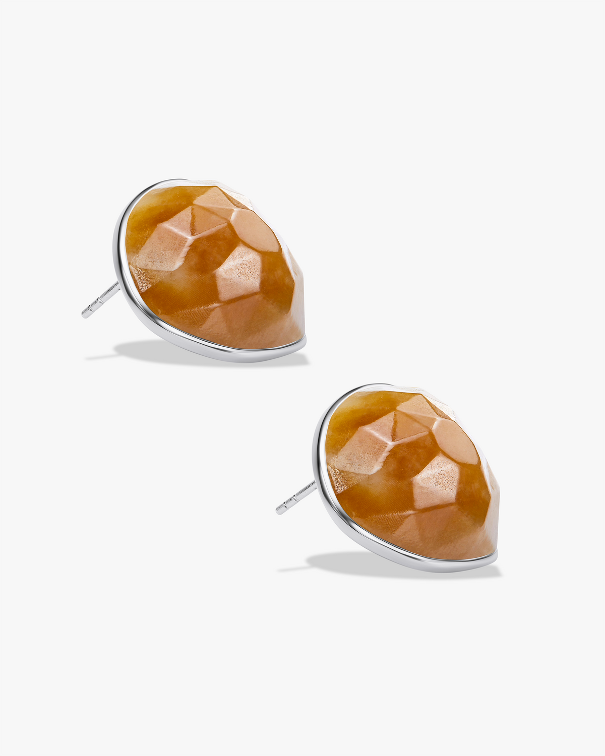 Yellow Tan Jade Prism Earrings Hetian Nephrite The facets in silver