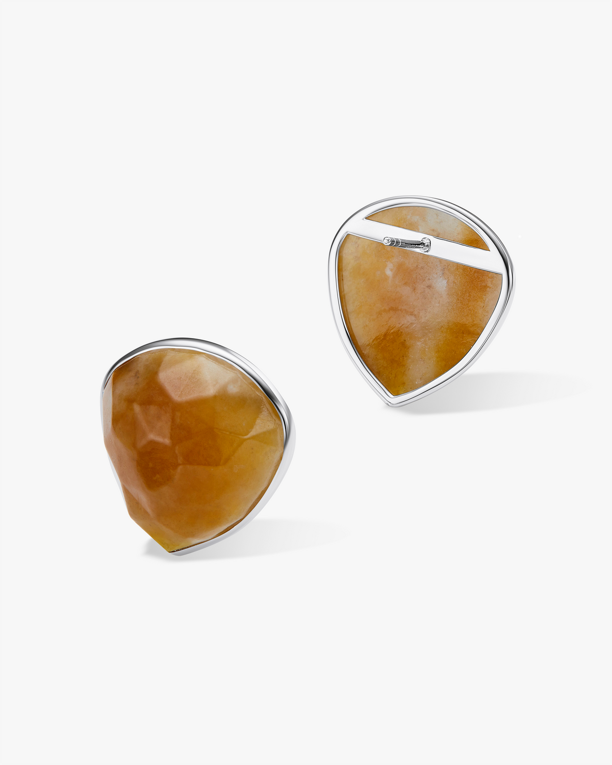 Yellow Tan Jade Prism Earrings Hetian Nephrite The facets in silver