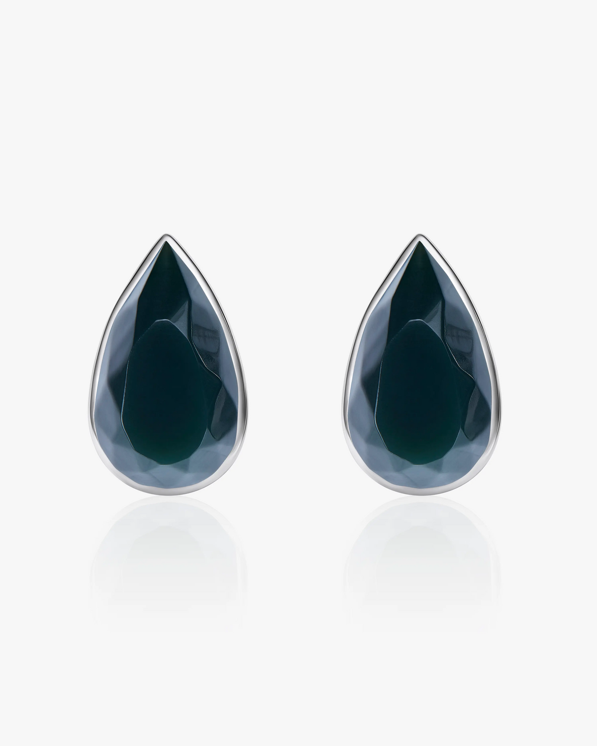 Black Green Hetian Nephrite waterdrop shaped The Facets Lumen Earrings in silver 