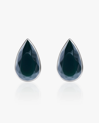 Black Green Hetian Nephrite waterdrop shaped The Facets Lumen Earrings in silver 