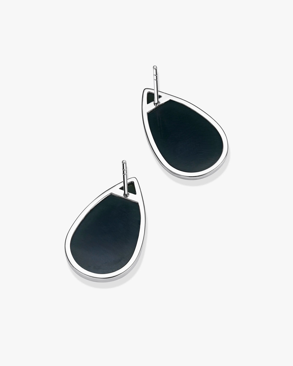 Black Green Hetian Nephrite waterdrop shaped The Facets Lumen Earrings in silver 
 