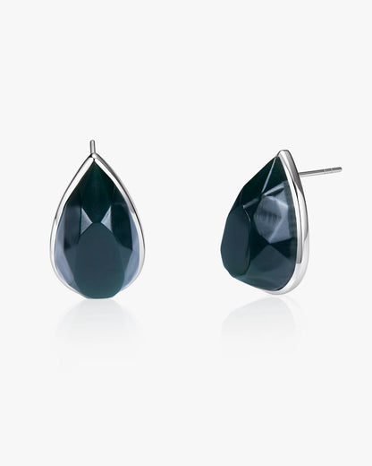 Black Green Hetian Nephrite waterdrop shaped The Facets Lumen Earrings in silver