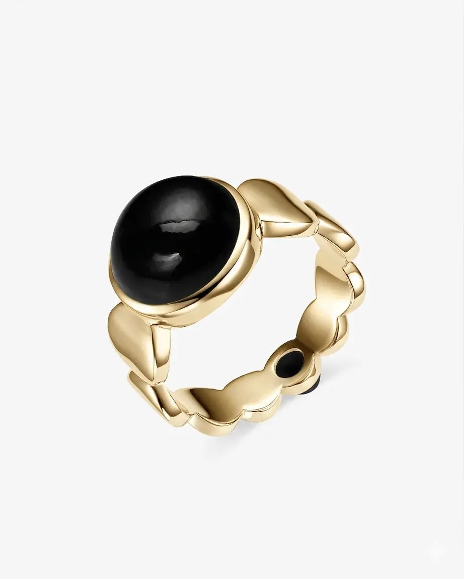 Black Green Hetian Nephrite Jade Nexus Ring The Dots in gold circles