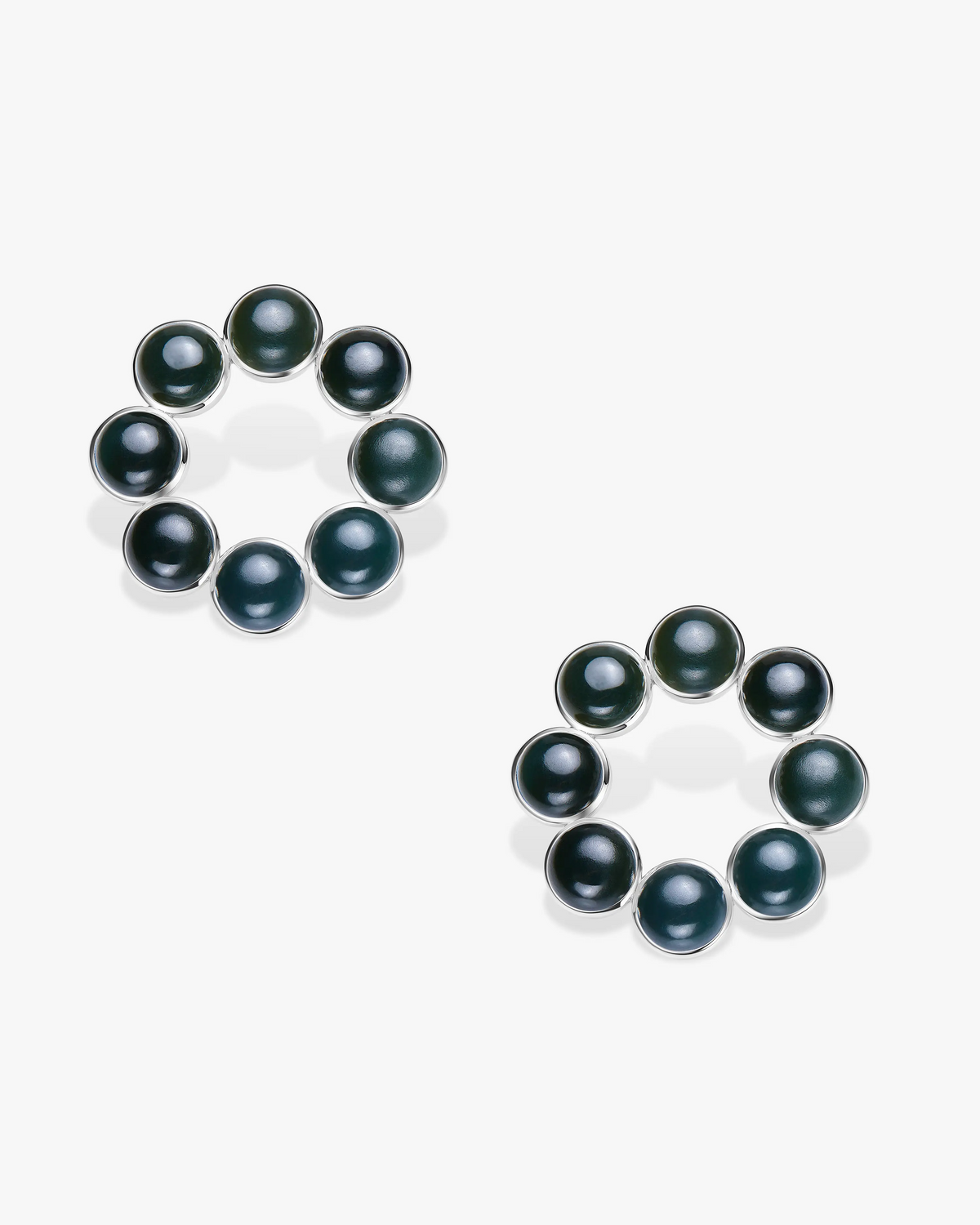 Black Green Hetian Nephrite Jade Orbit Earrings The Dots in silver circles