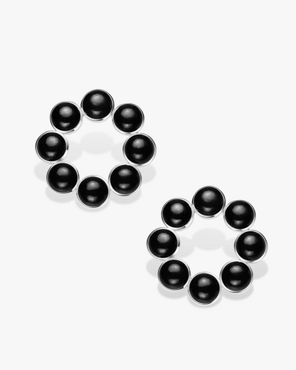 Black Green Hetian Nephrite Jade Orbit Earrings The Dots in silver circles