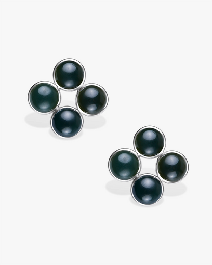 Black Green Hetian Nephrite Jade Node Earrings The Dots in silver circles