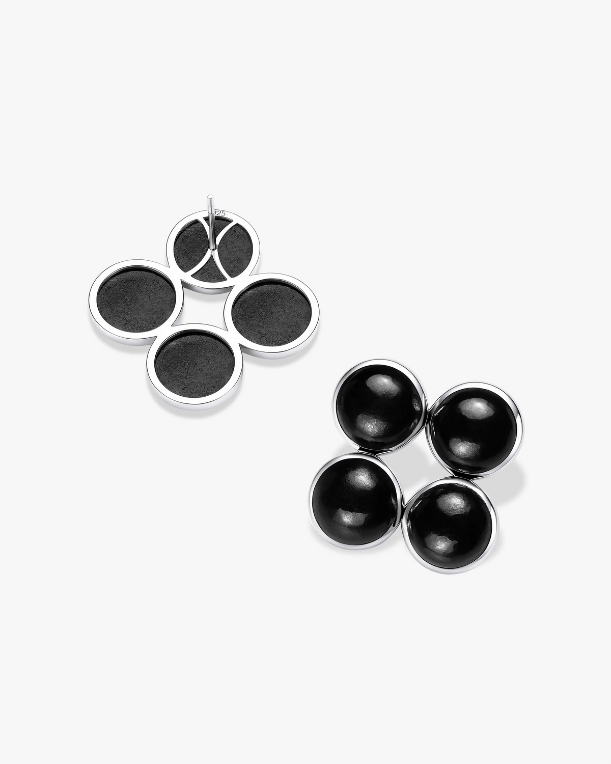 Black Green Hetian Nephrite Jade Node Earrings The Dots in silver circles