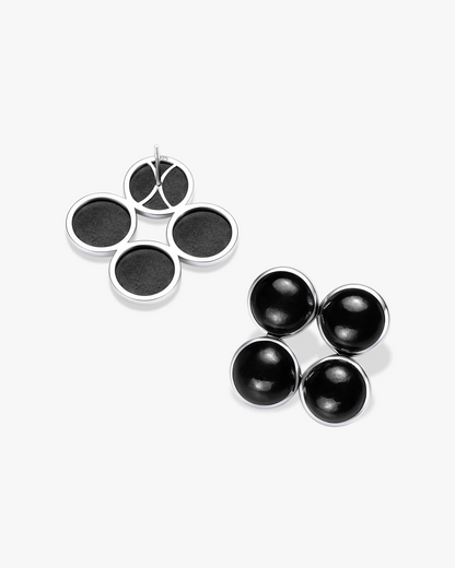 Black Green Hetian Nephrite Jade Node Earrings The Dots in silver circles
