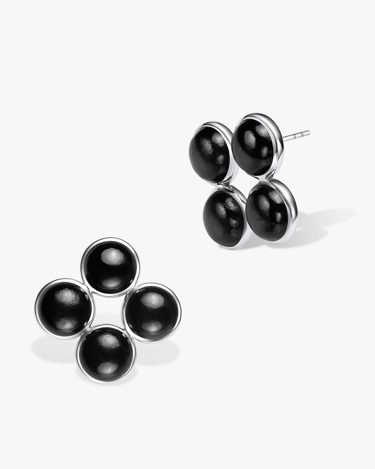 Black Green Hetian Nephrite Jade Node Earrings The Dots in silver
