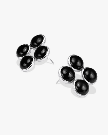 Black Green Hetian Nephrite Jade Node Earrings The Dots in silver circles
