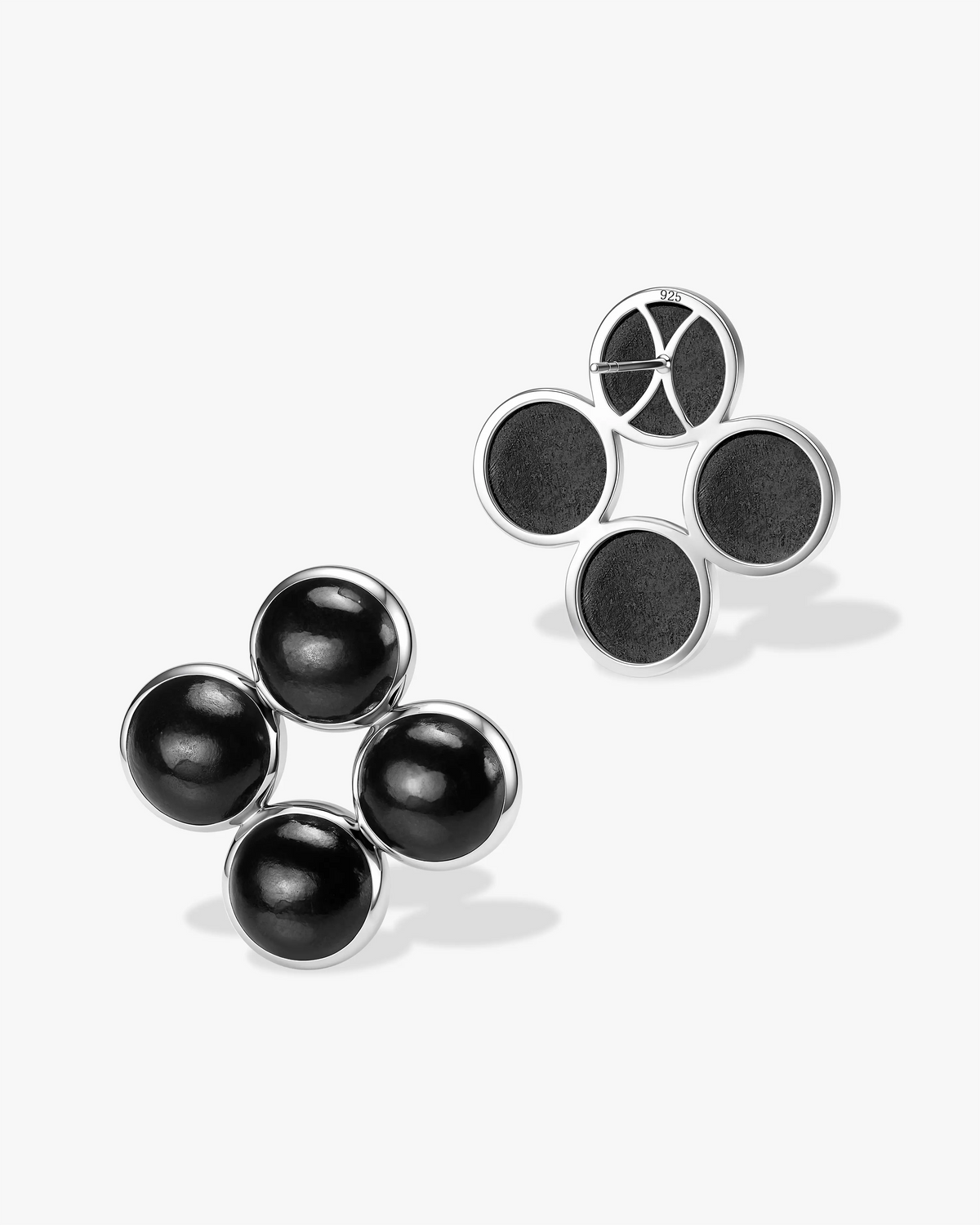 Black Green Hetian Nephrite Jade Node Earrings The Dots in silver circles