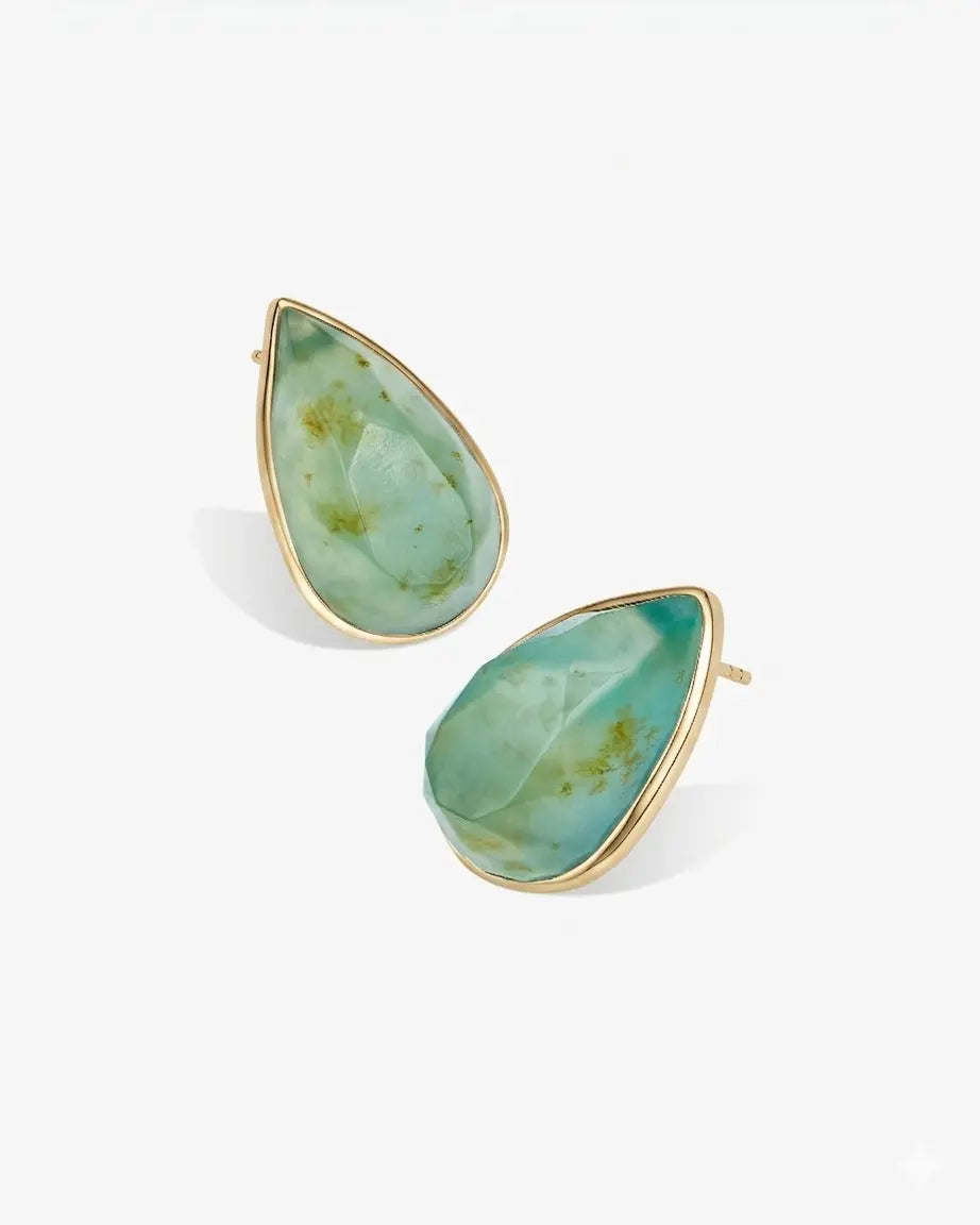 Blue Nephrite waterdrop shaped The Facets Lumen Earrings in Gold
 