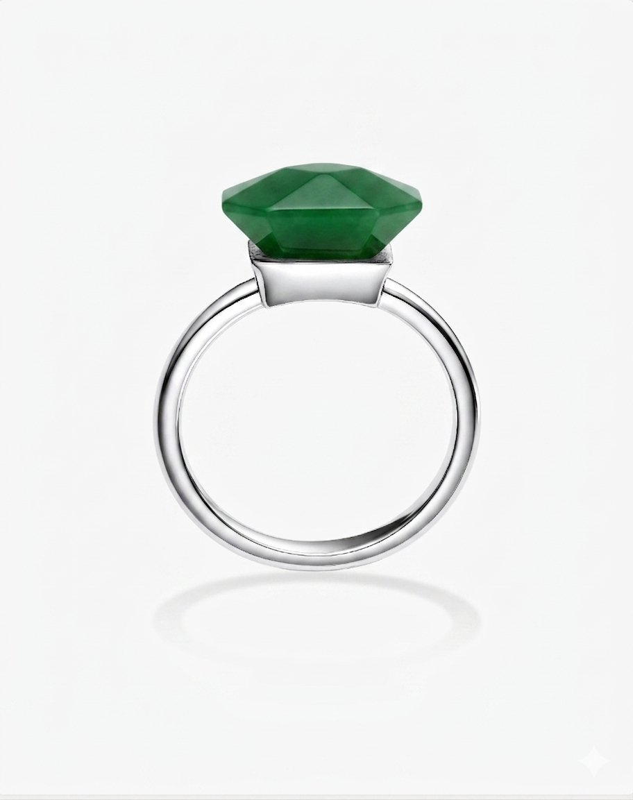 Emerald Green Hetian Nephrite Jade Ring The Facets Classic Silver  