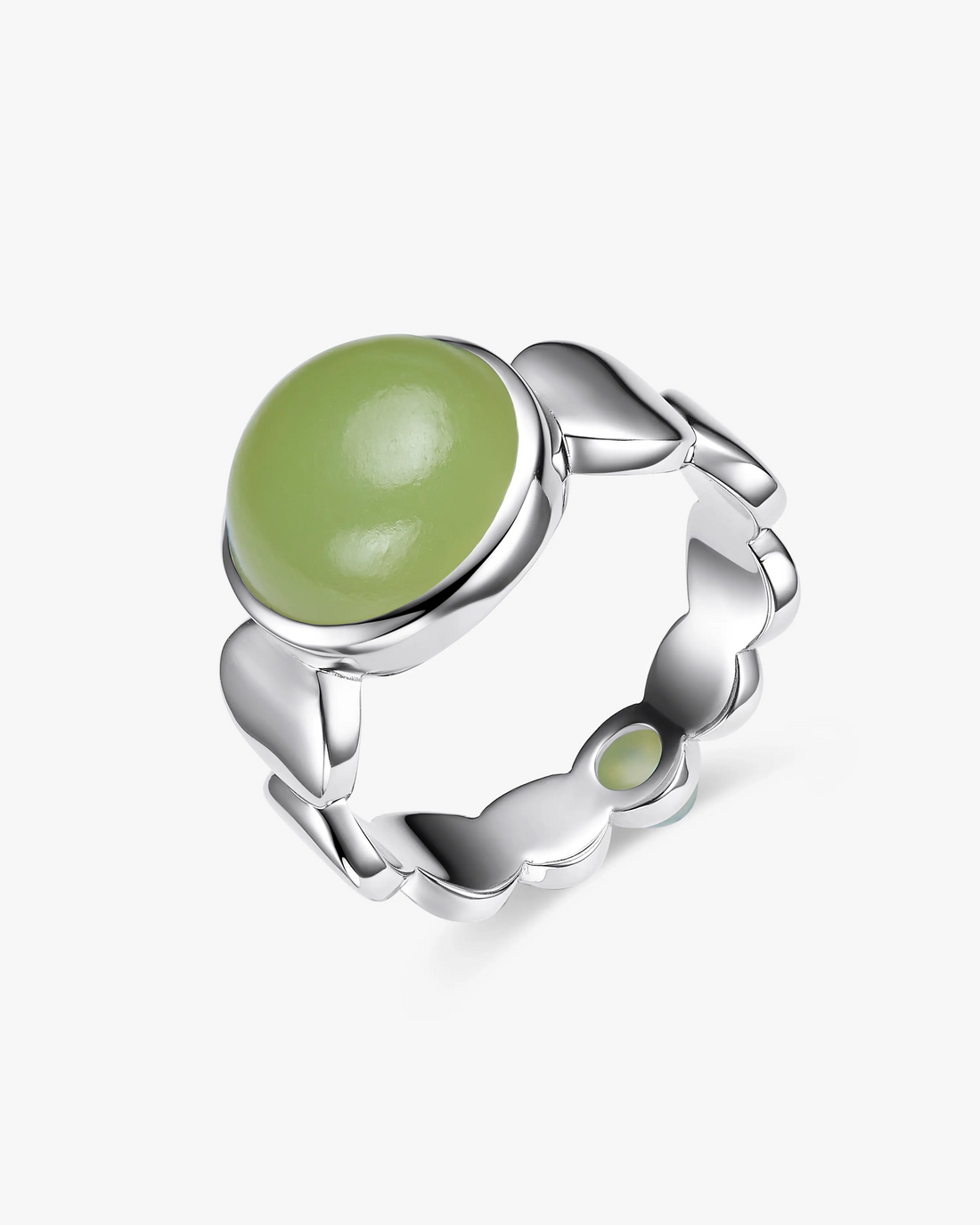 Green Hetian Nephrite Jade Nexus Ring The Dots in silver circles