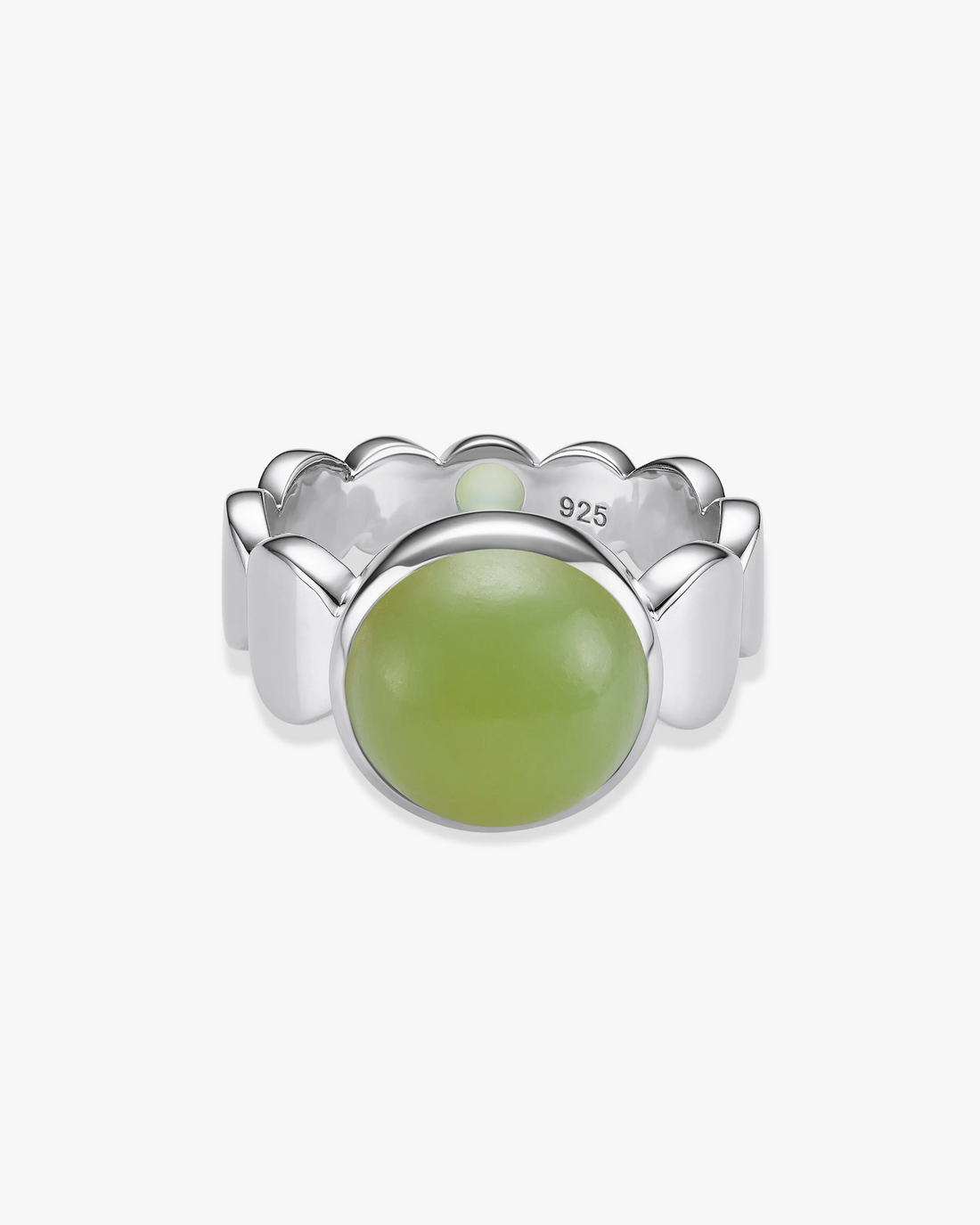 Green Hetian Nephrite Jade Nexus Ring The Dots in silver circles