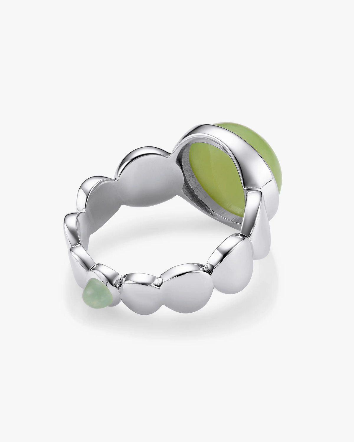Green Hetian Nephrite Jade Nexus Ring The Dots in silver circles