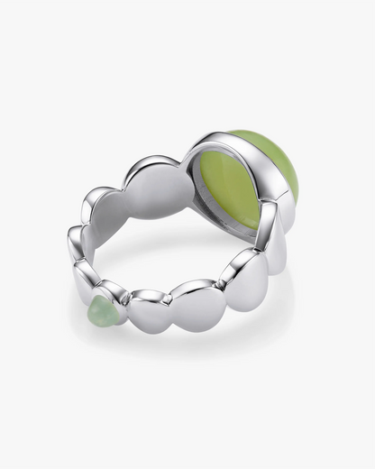 Green Hetian Nephrite Jade Nexus Ring The Dots in silver circles
