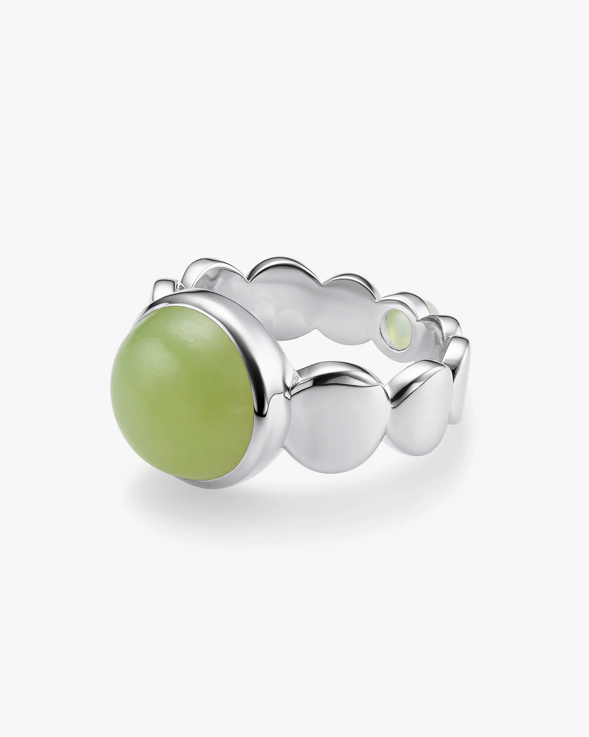 Green Hetian Nephrite Jade Nexus Ring The Dots in silver circles