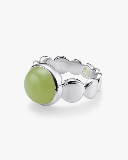 Green Hetian Nephrite Jade Nexus Ring The Dots in silver circles