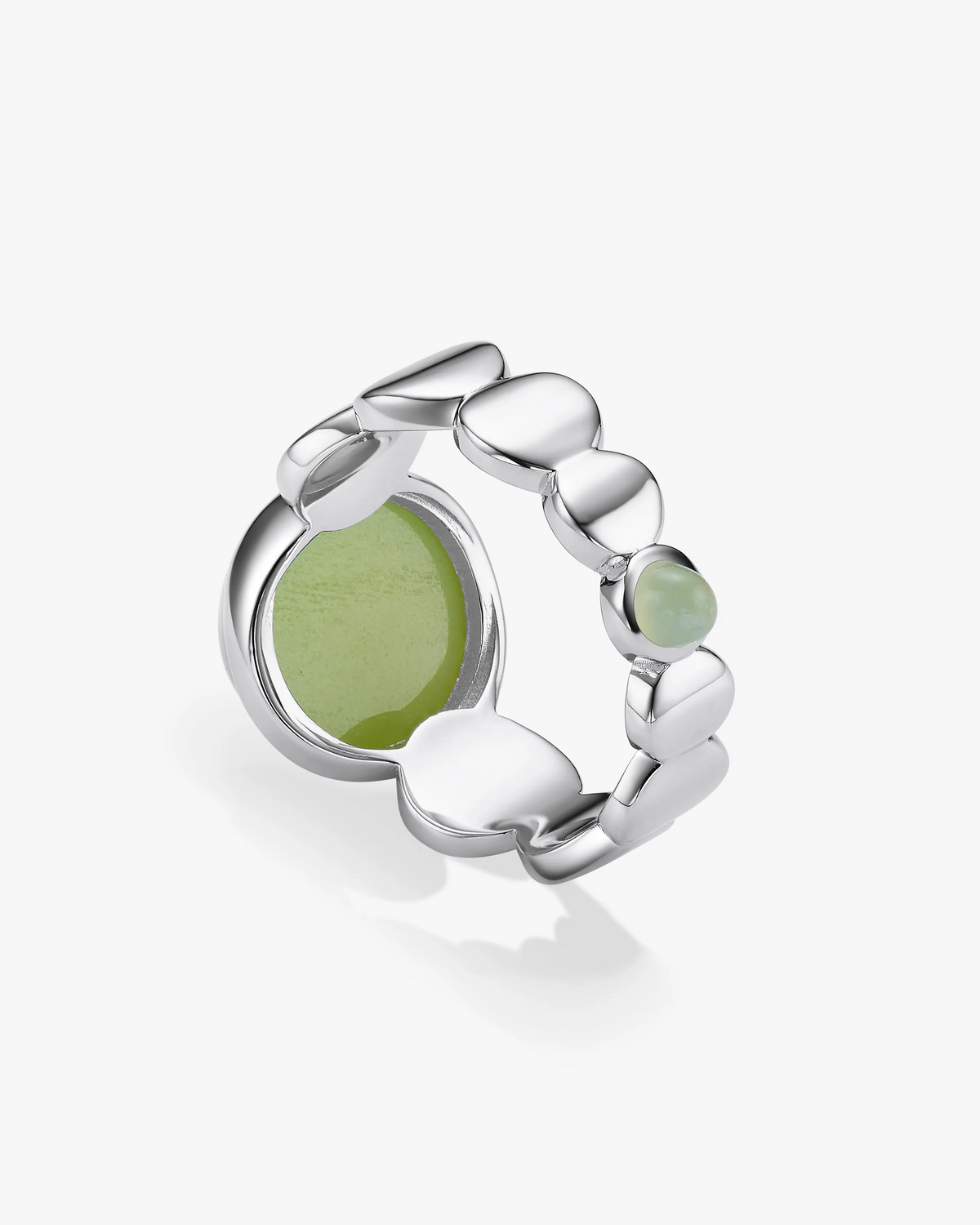 Green Hetian Nephrite Jade Nexus Ring The Dots in silver circles