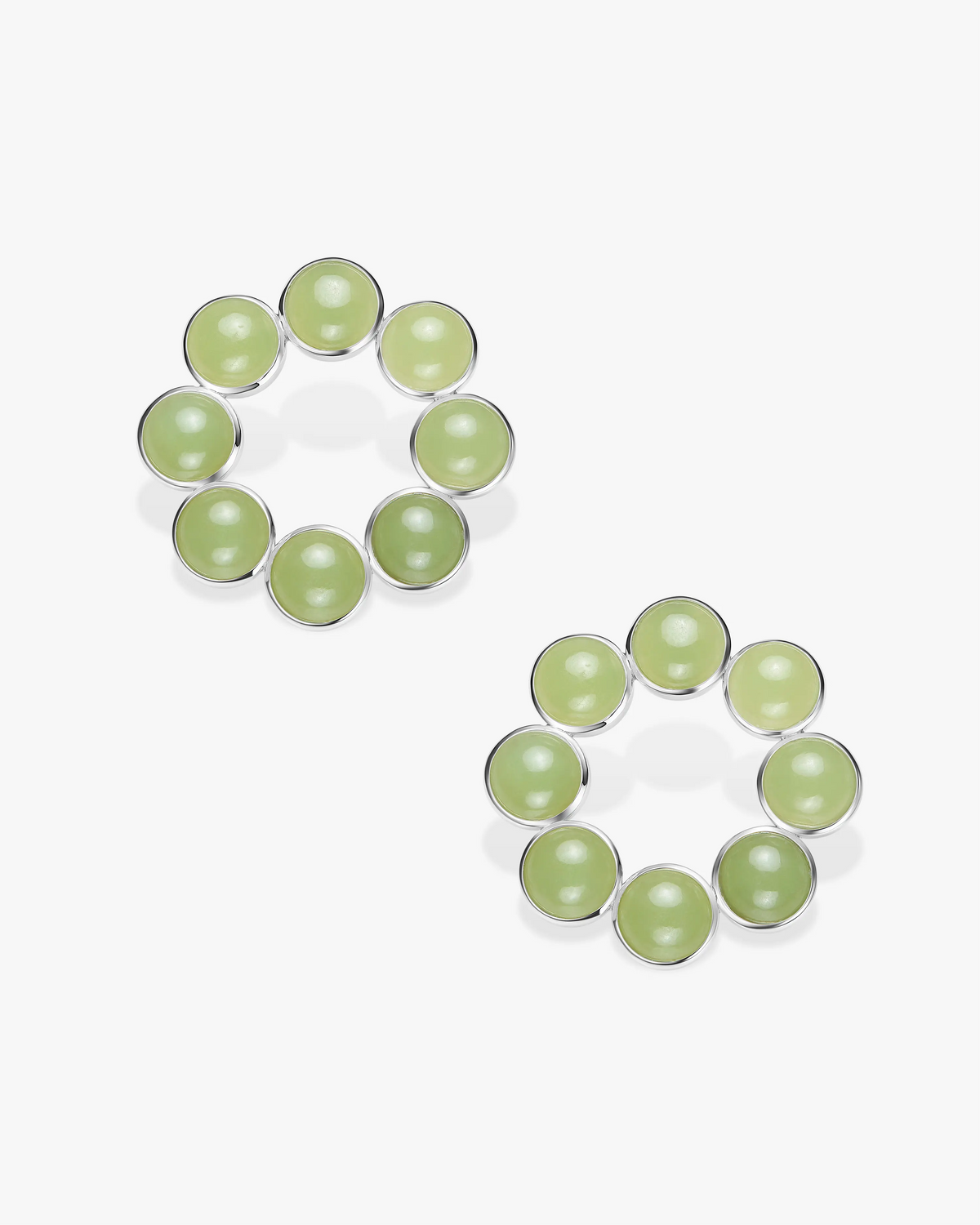 Green Hetian Nephrite Jade Orbit Earrings The Dots in silver circles