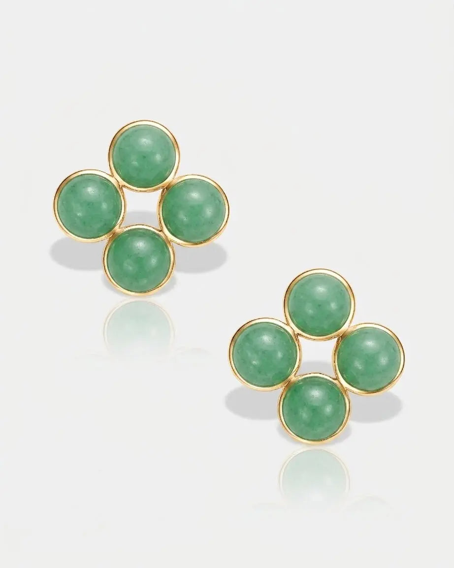 Green Hetian Nephrite Jade Node Earrings The Dots in Gold circles
 
