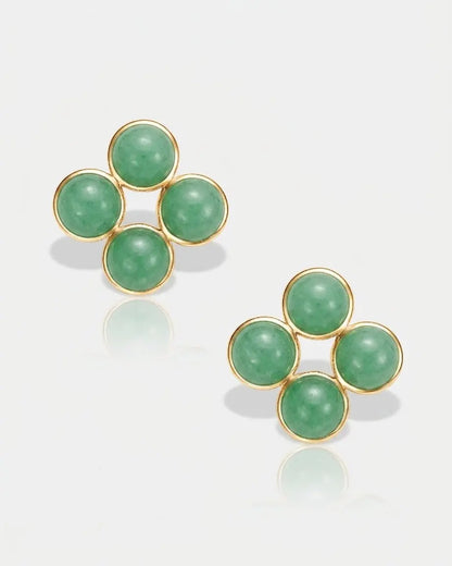 Green Hetian Nephrite Jade Node Earrings The Dots in Gold circles
 