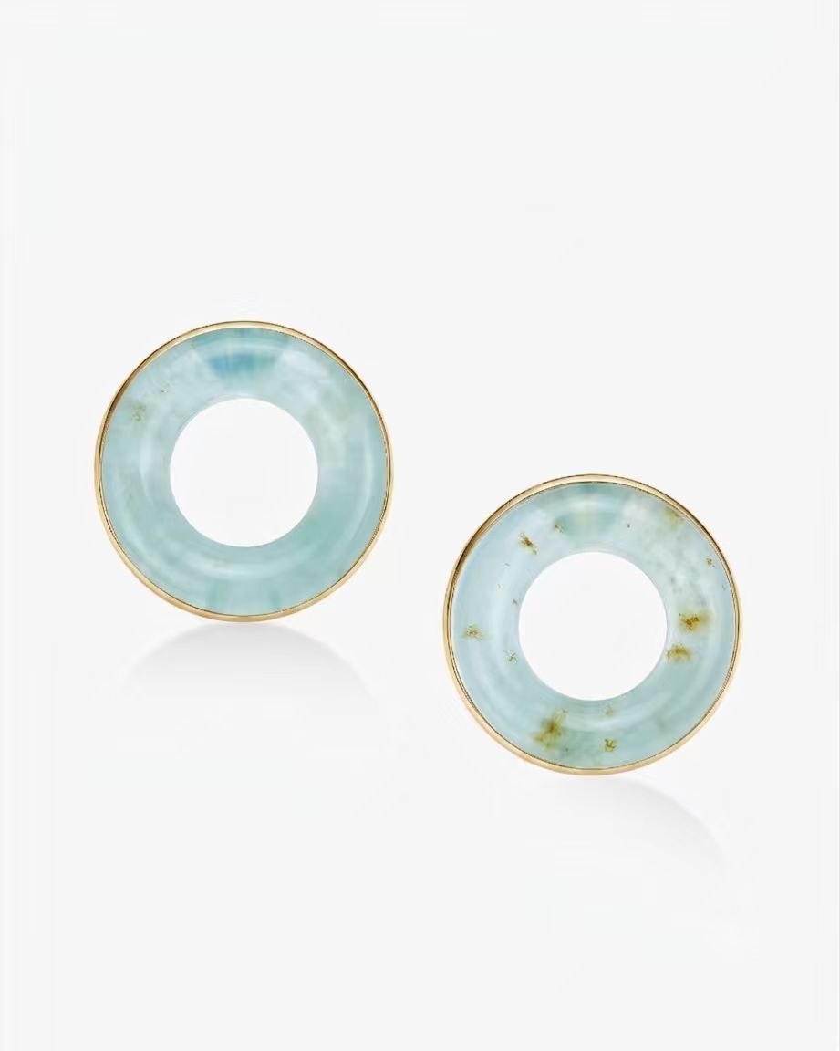 Jade Halo Earrings Silver Sky Blue Frost Jade Hetian Nephrite
