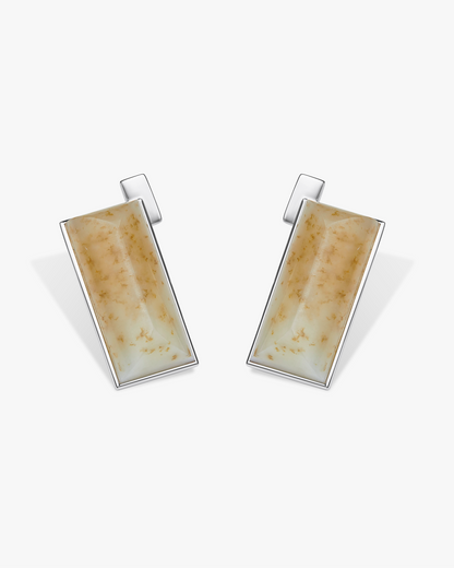 Hetian Nephrite Jade Ridge Earrings Silver Rectangle 