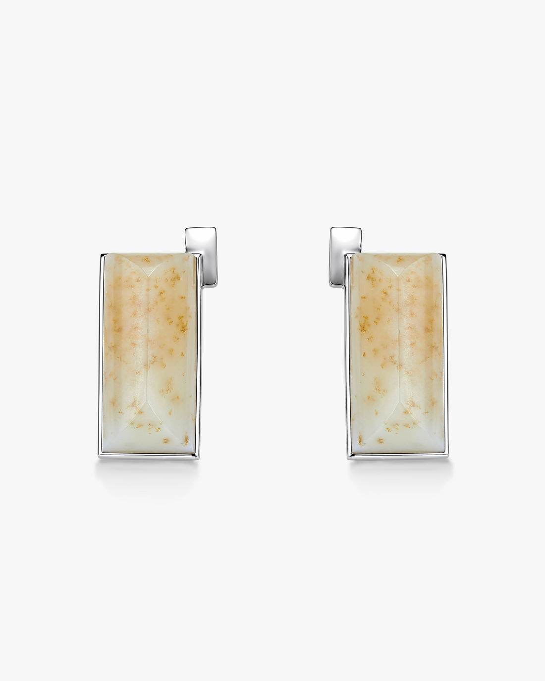 Hetian Nephrite Jade Ridge Earrings Silver Rectangle 