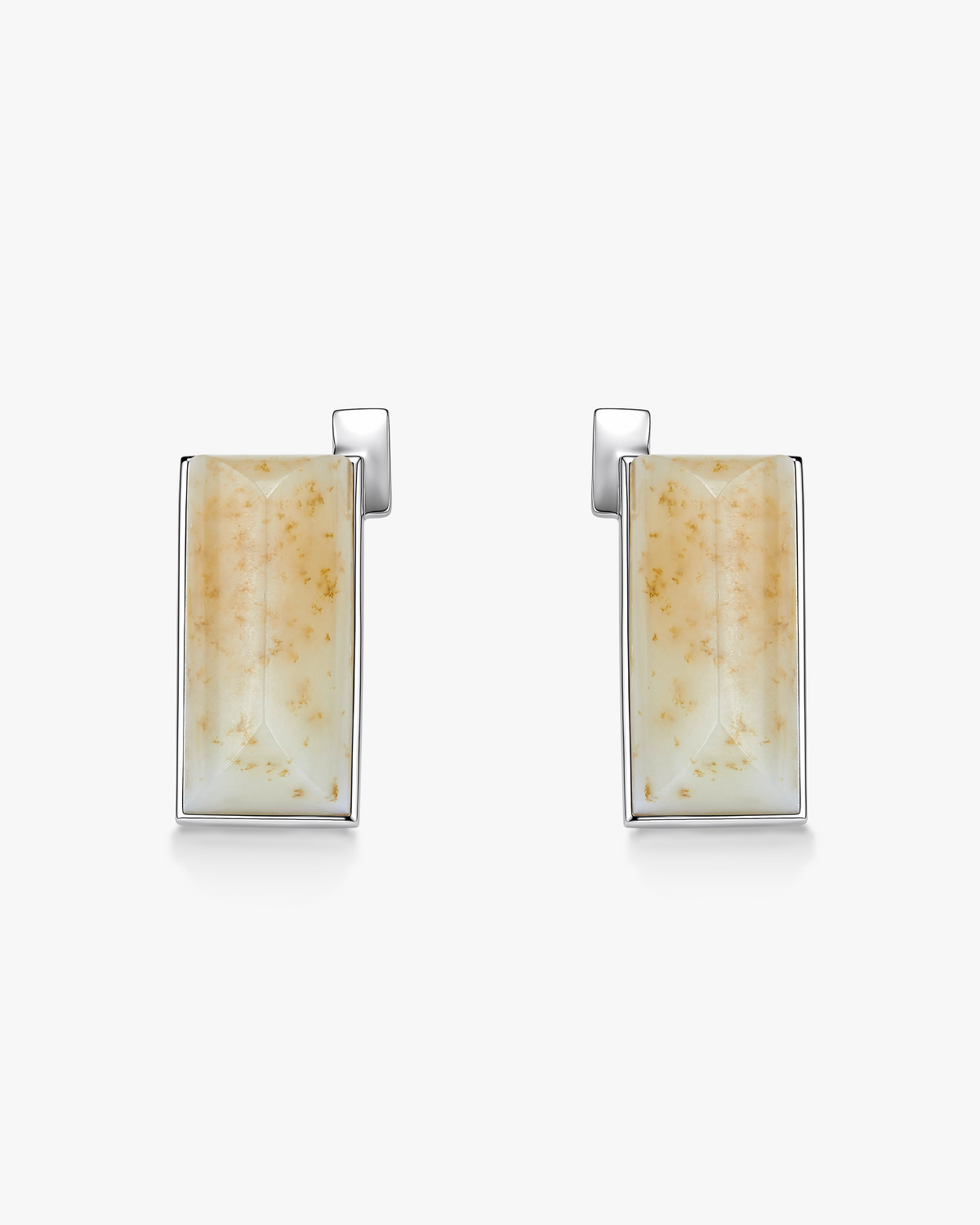 Hetian Nephrite Jade Ridge Earrings Silver Rectangle 