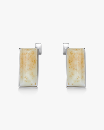 Hetian Nephrite Jade Ridge Earrings Silver Rectangle 