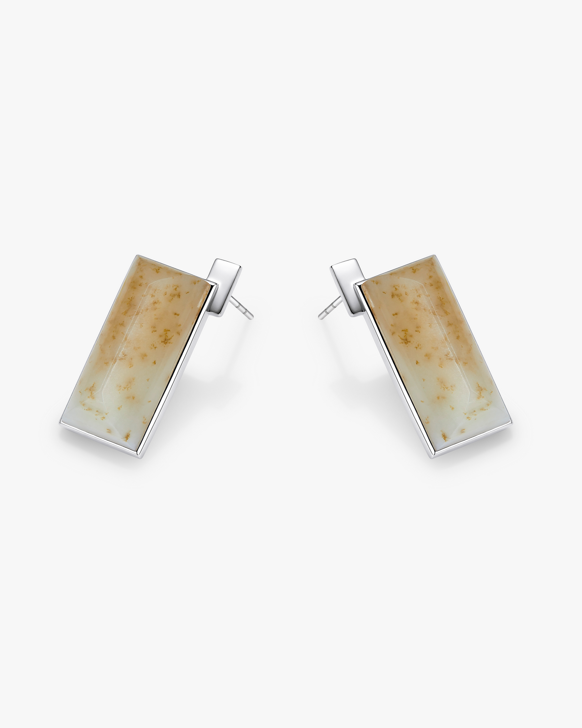 Hetian Nephrite Jade Ridge Earrings Silver Rectangle 