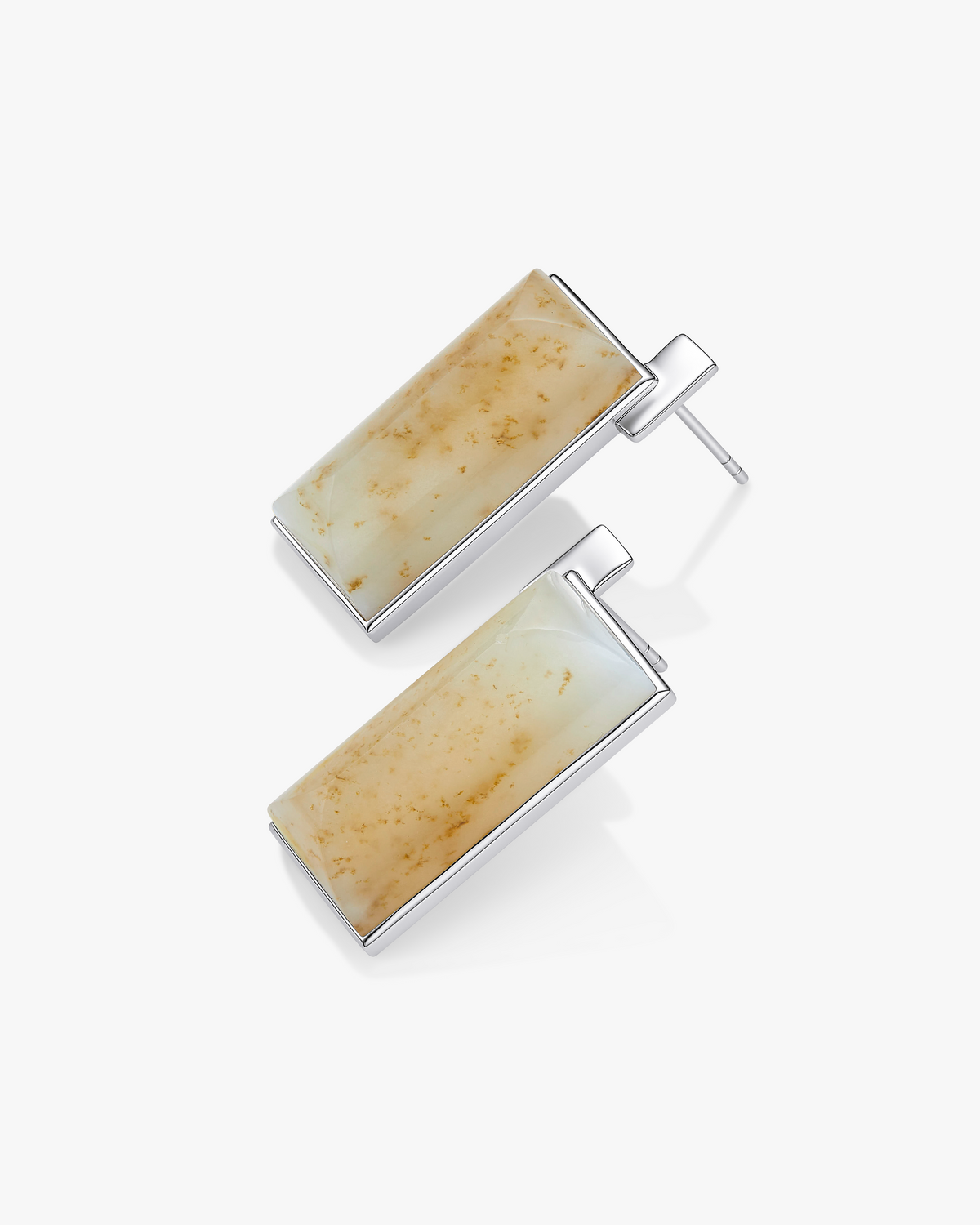 Hetian Nephrite Jade Ridge Earrings Silver Rectangle 