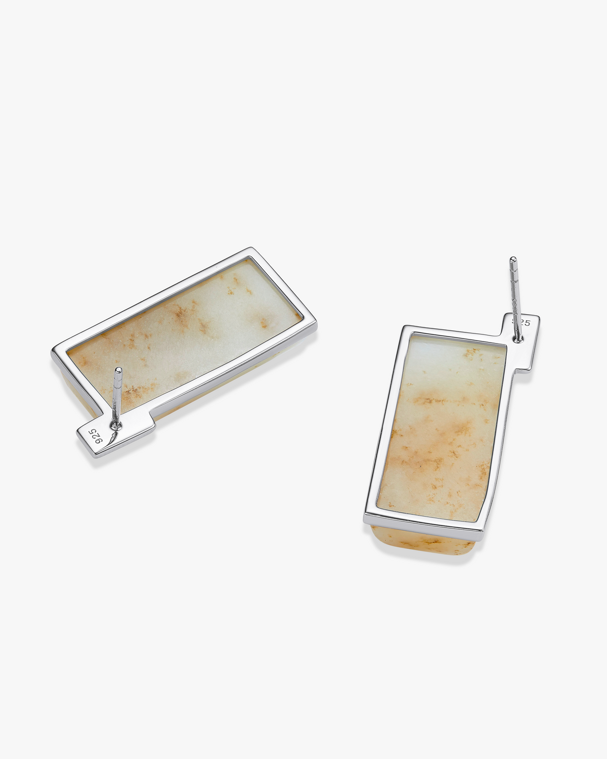 Hetian Nephrite Jade Ridge Earrings Silver Rectangle 