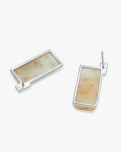Hetian Nephrite Jade Ridge Earrings Silver Rectangle 