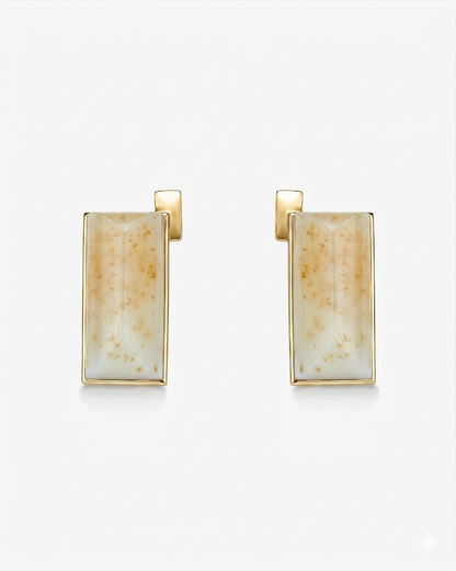 Hetian Nephrite Jade Ridge Earrings Silver Rectangle 