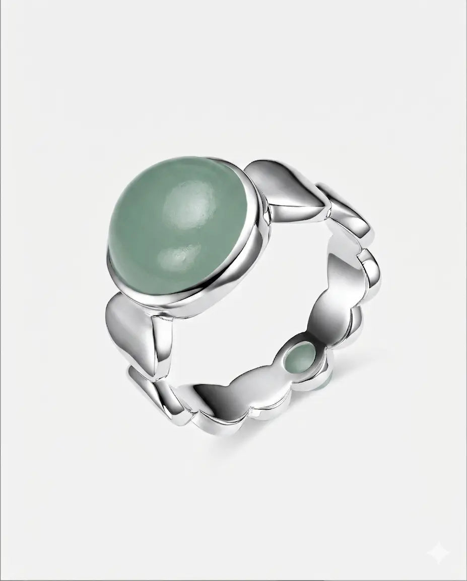 Spring Green Hetian Nephrite Jade Nexus Ring The Dots in silver circles