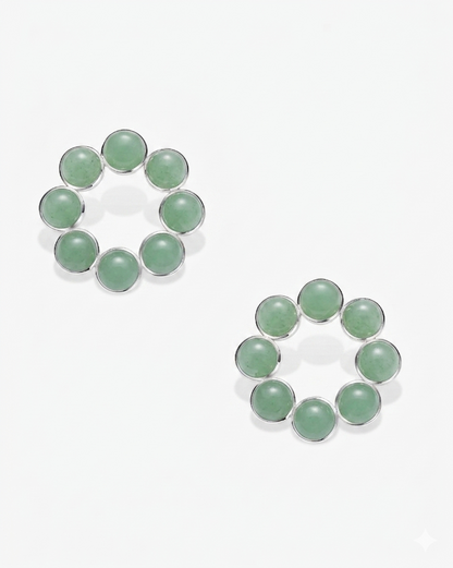 Spring Green Hetian Nephrite Jade Orbit Earrings The Dots in silver circles
