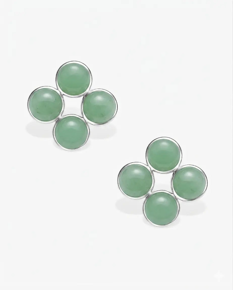 Spring Green Hetian Nephrite Jade Node Earrings The Dots in silver circles
 