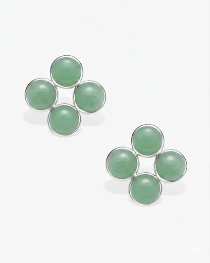 Spring Green Hetian Nephrite Jade Node Earrings The Dots in silver circles
 